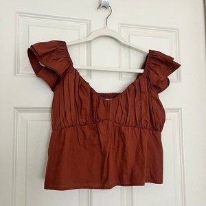 Abercrombie Cropped Short Sleeve Blouse in Rust Brown